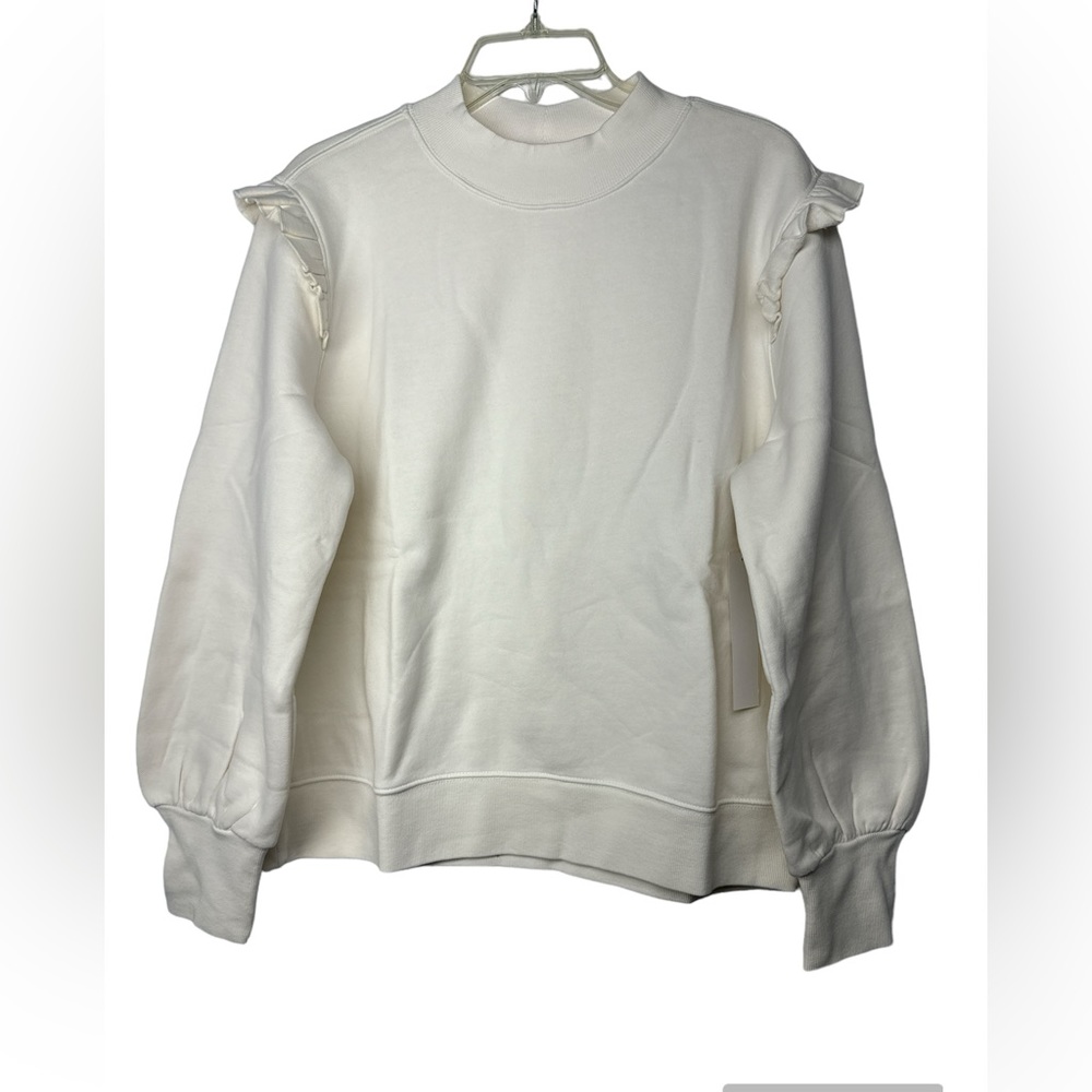 Goodthread Women Heritage Fleece Long Sleeve Ruffle Shoulder Ivory Sweatshirt XL